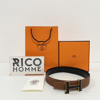 H르메스 H벨트 버클 & 리버서블 가죽 벨트 블랙/카멜