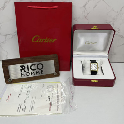 까르*에 탱크 솔로 옐로우골드 가죽스트랩 라지 쿼츠 34.8mm×27.4mm 1:1 최상급 (싱크 97.6%)