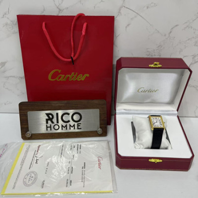 까르*에 탱크 솔로 옐로우골드 가죽스트랩 라지 쿼츠 34.8mm×27.4mm 1:1 최상급 (싱크 97.6%)