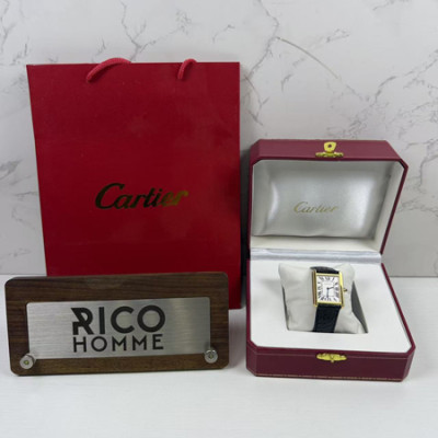 까르*에 탱크 솔로 옐로우골드 가죽스트랩 라지 쿼츠 34.8mm×27.4mm 1:1 최상급 (싱크 97.6%)