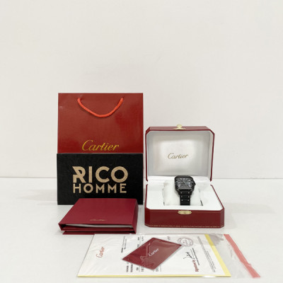 까르*에 산토스 올블랙 (다크워리어) 러버밴드 라지 47.5mm×39.8mm 1:1 최상급 (싱크 98.6%)