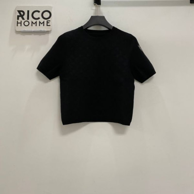 루이B통 우먼 톤온톤 모노그램 니트 반팔 티셔츠 (PREMIUM)