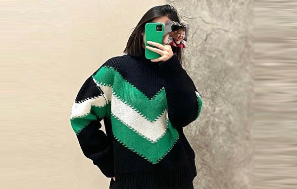 보*가 베*타 쉐브론 인타르시아 니트 롤넥 울 스웨터 (PREMIUM)