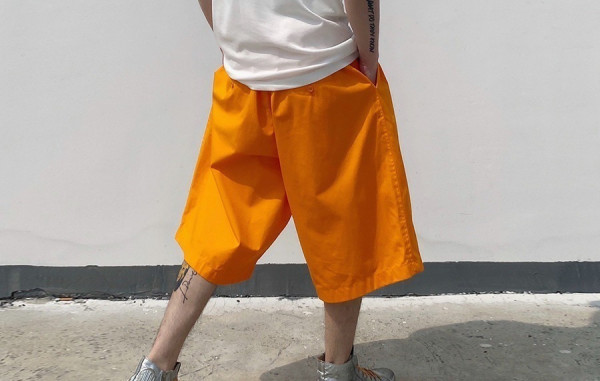 남녀공용 발렌시A가 오버사이즈 오렌지 TWILL 하프 팬츠 (PREMIUM)