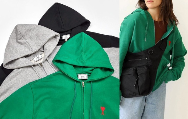 A미 스몰레드하트 자수 후드 집업티셔츠 (3color)