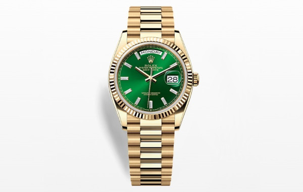 롤*스 데이데이트 녹판 바게트다이아 금통 36mm 1:1 최상급 (싱크 99.8%)