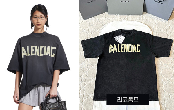 발렌시A가 테이프 타입 워시드 반팔 티셔츠 (1:1 HIGH PREMIUM)