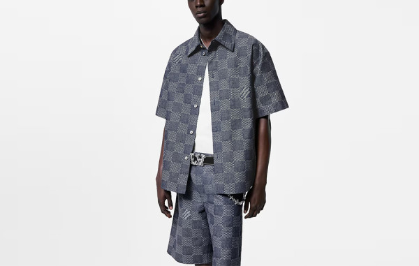 남녀공용 루이B통 다미에 데님 샴브레이 반팔 셔츠 & 쇼츠 팬츠 (PREMIUM)