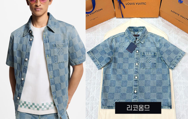 남녀공용 루이B통 다미에 3D 데님 반팔 셔츠 & 쇼츠 팬츠 (1:1 HIGH PREMIUM)