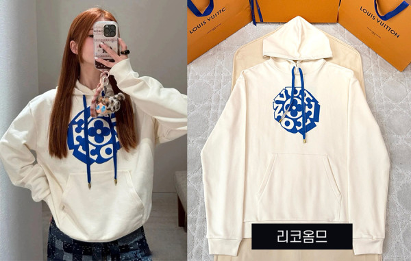 루이B통 모노그램 플라워 블루 후드 티셔츠 (1:1 HIGH PREMIUM)