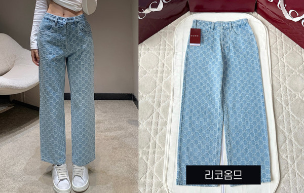 9찌 우먼 GG 프리폴 데님 자카드 팬츠 (1:1 HIGH PREMIUM)
