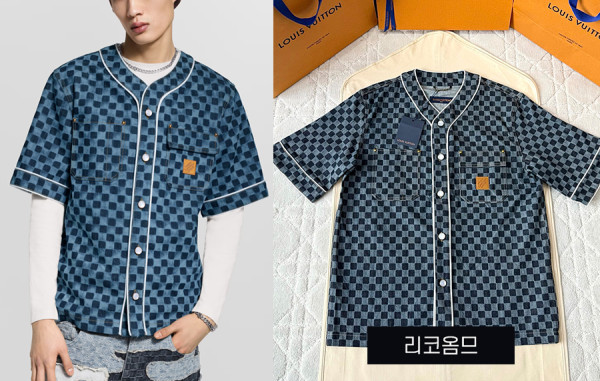 남녀공용 루이B통 다미에 체커보드 데님 반팔 셔츠 (1:1 HIGH PREMIUM)