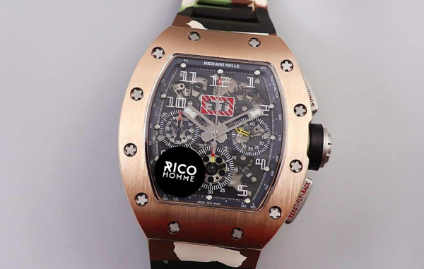 리차*밀 RM11-FM 펠리페 마사 크로노그래프 로즈골드 카모플라주 러버밴드 40mm×50mm 1:1 최상급 (싱크 98.9%)