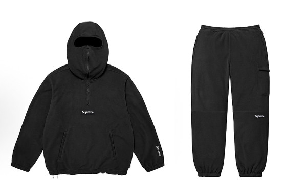 남녀공용 슈프림 폴라텍 페이스 마스크 하프 집업 후드티셔츠 & 트레이닝 팬츠 (PREMIUM)