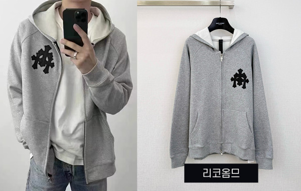 남녀공용 크롬HA츠 크로스 레더 패치워크 후드집업 (1:1 HIGH PREMIUM)