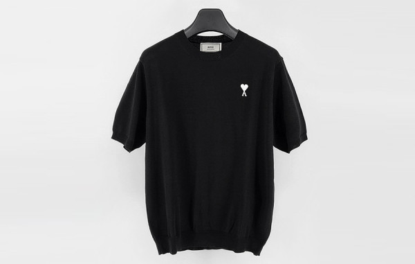 A미 화이트로고 니트 반팔 티셔츠 (2color)