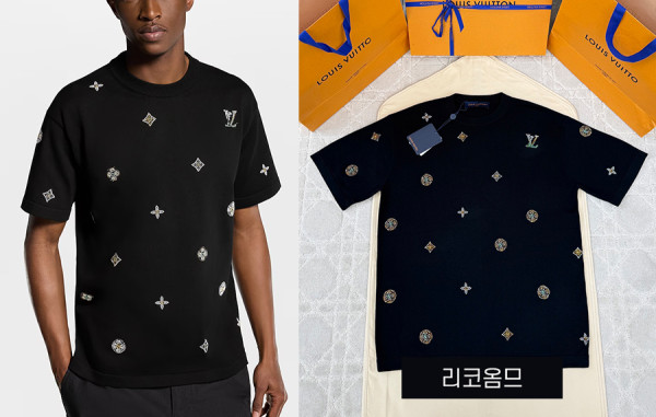 남녀공용 루이B통 LV 플라워 엠벨리시드 니트 반팔 티셔츠 (1:1 HIGH PREMIUM)